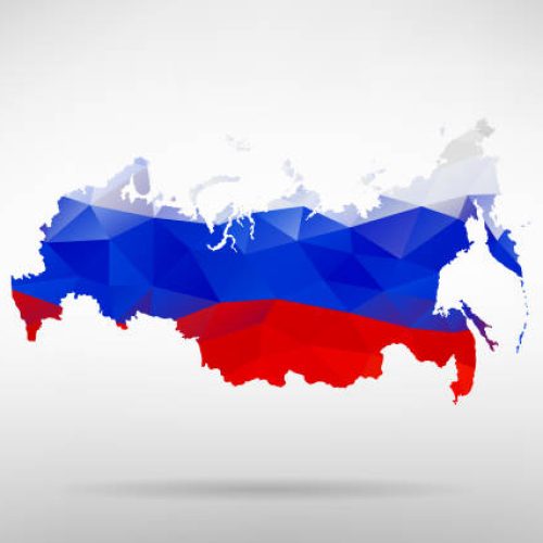 Original Russian map vector illustration with abstract flag background